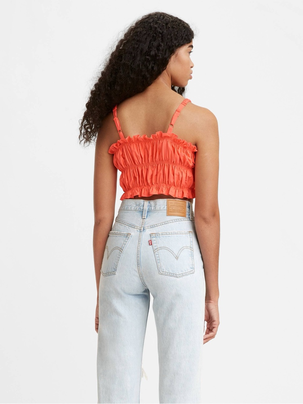 Levi’s Cinched Tiny Crinkle Ruched Crop Tank Top - Vibrant Orange